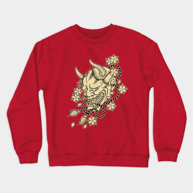 Hannya Mask (Black & Tan Edition) Crewneck Sweatshirt by analogdreamz